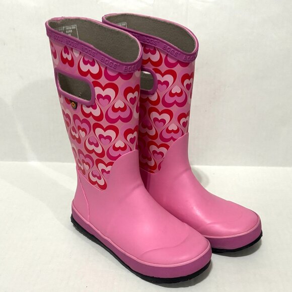 Bogs Girls Begonia Pink Retro Hearts Rain Boot - Picture 1 of 6